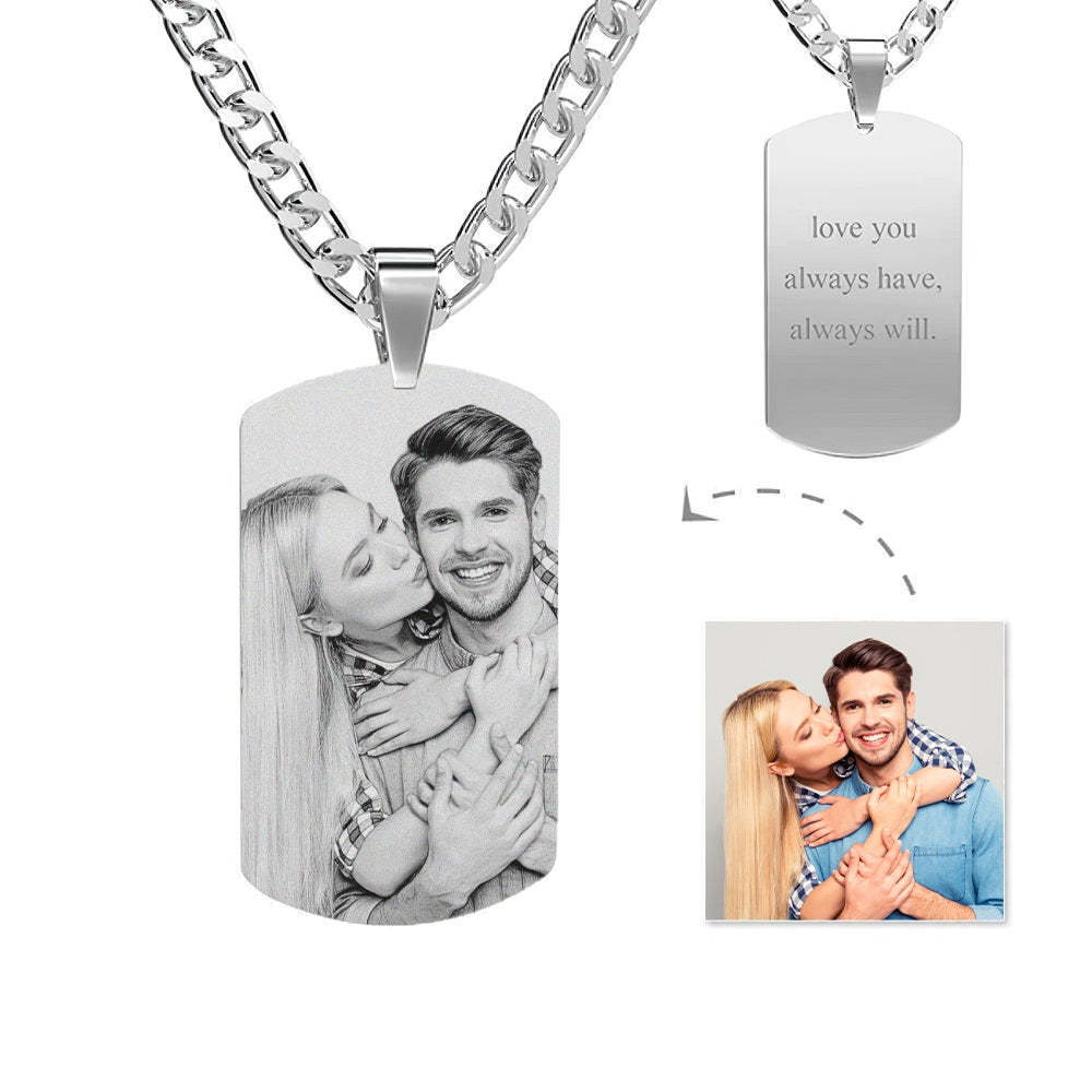 Men's Necklace Engraved Necklace Pesonalized Photo Necklace For Him Valentine's Day Gift