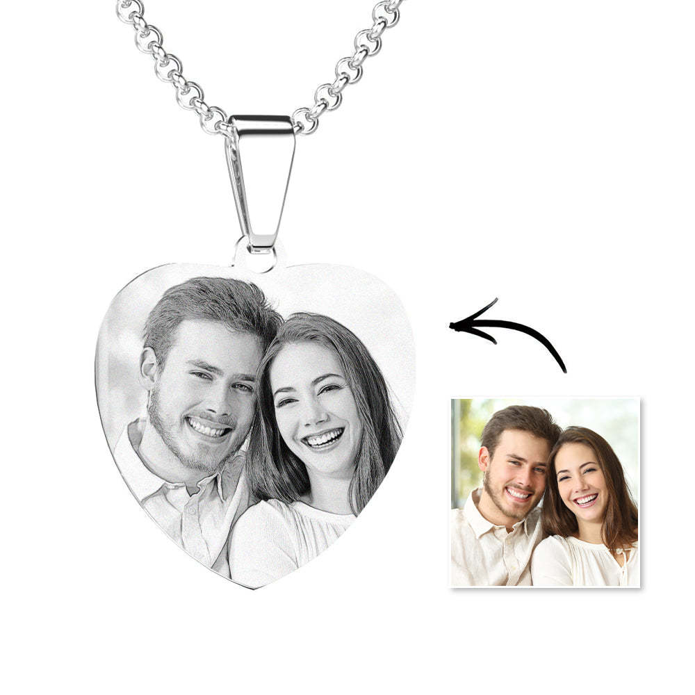 Heart Photo Engraved Tag Necklace With Engraving Stainless Steel Valentine's Day Gift