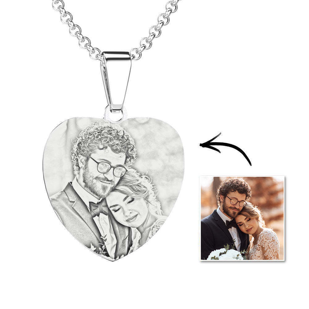 Heart Photo Engraved Tag Necklace With Engraving Stainless Steel Wedding Gift For Wife - yournamenecklaceuk