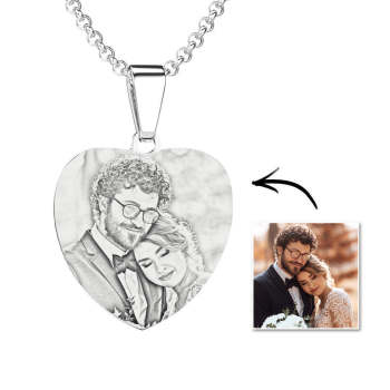 Heart Photo Engraved Tag Necklace With Engraving Stainless Steel Wedding Gift For Wife - yournamenecklaceuk