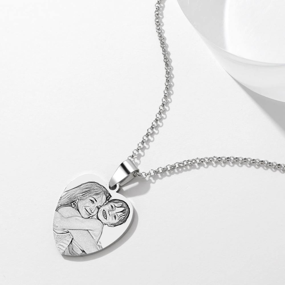 Heart Photo Engraved Tag Necklace with Engraving Stainless Steel Gifts for Mother's Day - yournamencklaceuk