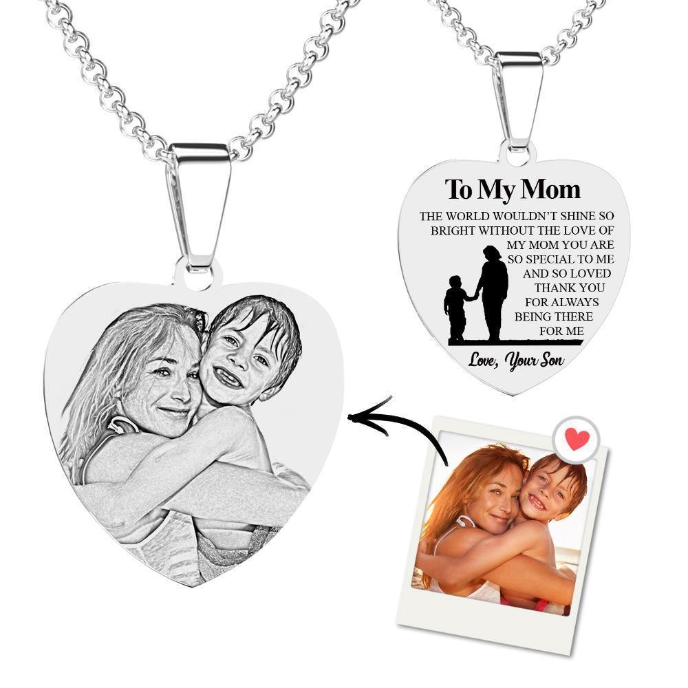 Heart Photo Engraved Tag Necklace with Engraving Stainless Steel Gifts for Mother's Day - yournamencklaceuk
