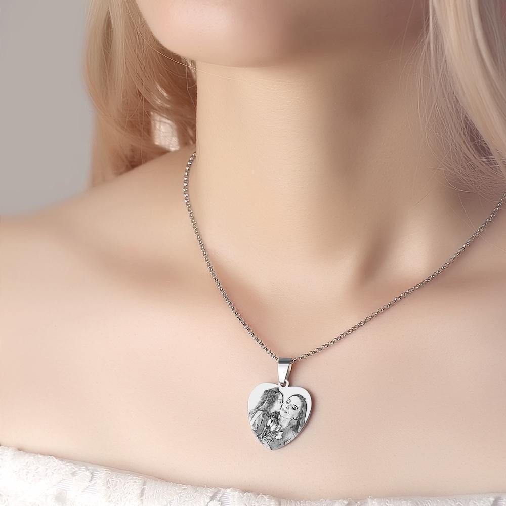 Photo Engraved Tag Necklace with Engraving Stainless Steel with Wings Gifts for Mother's Day - yournamencklaceuk
