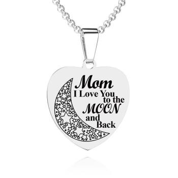 Photo Engraved Tag Necklace with Engraving Stainless Steel with Wings Gifts for Mom Love You to the Moon - yournamencklaceuk