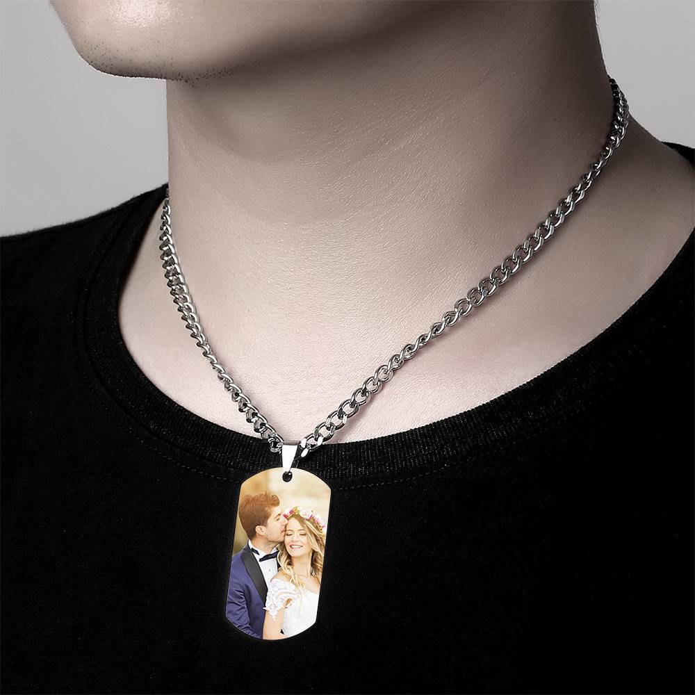 Men's Stainless Steel Dog Tag Photo Pendant For Dad