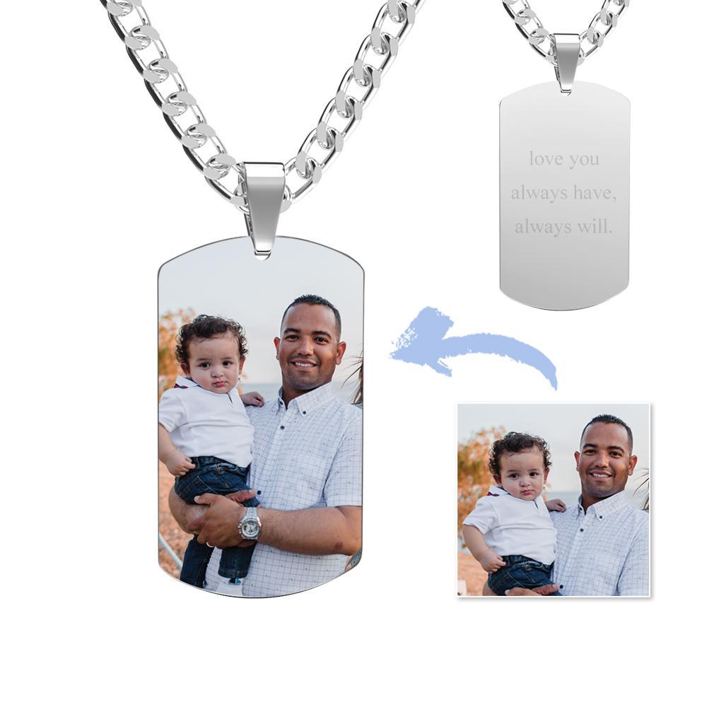 Men's Stainless Steel Dog Tag Photo Pendant For Dad