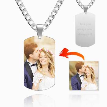Men's Stainless Steel Dog Tag Photo Pendant For Dad