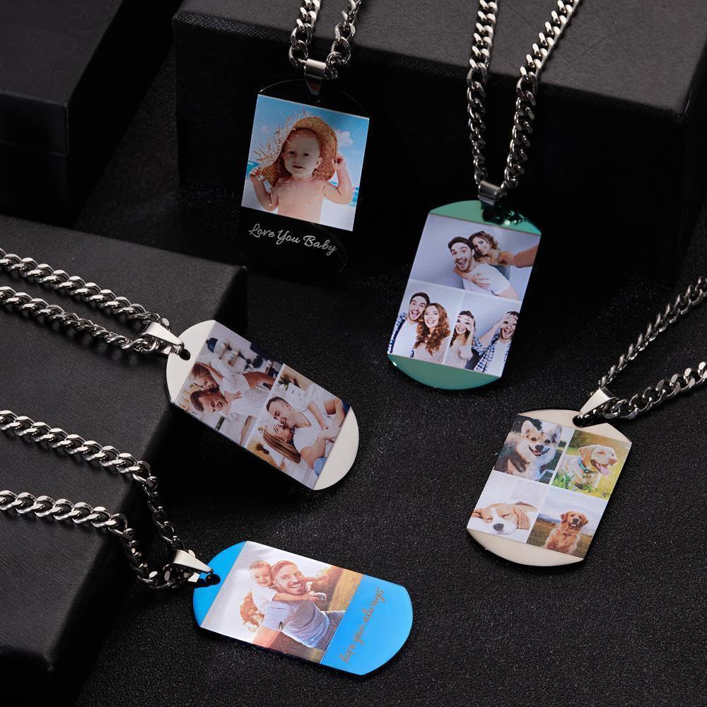 Photo Tag Necklace Three Pictures Colorful Effect Green - yournamencklaceuk