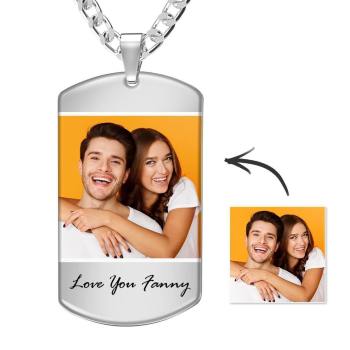 Photo Engraved Tag Necklace with Engraving Colorful Effect - yournamencklaceuk
