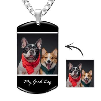 Photo Engraved Tag Necklace with Engraving Colorful Effect Black - yournamencklaceuk