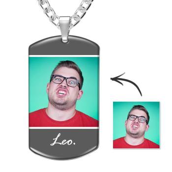 Photo Engraved Tag Necklace with Engraving Colorful Effect Grey - yournamencklaceuk