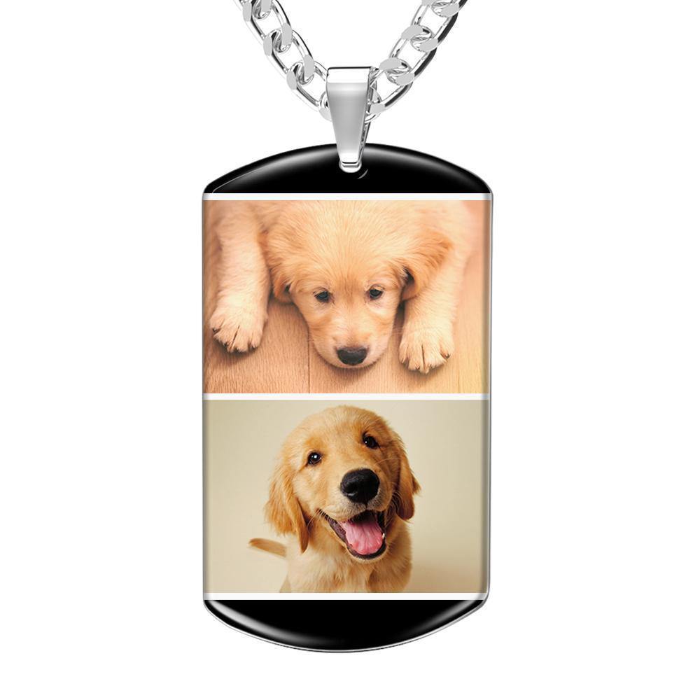 Photo Engraved Tag Necklace with Engraving Colorful Effect Black - yournamencklaceuk