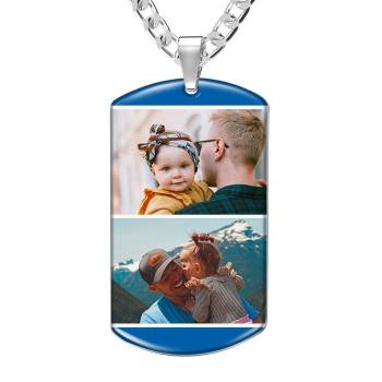 Photo Tag Necklace with Two Pictures Colorful Effect Blue - yournamencklaceuk