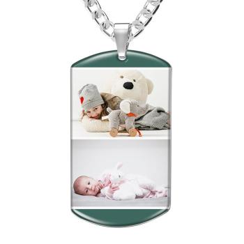 Photo Tag Necklace with Two Pictures Colorful Effect Green - yournamencklaceuk