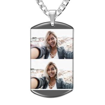 Photo Tag Necklace with Two Pictures Colorful Effect Grey - yournamencklaceuk