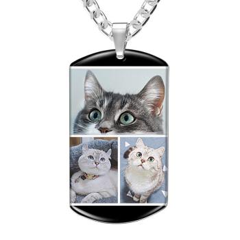 Photo Tag Necklace Three Pictures Colorful Effect Black - yournamencklaceuk