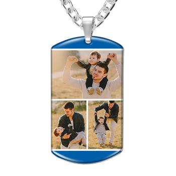Photo Tag Necklace Three Pictures Colorful Effect Blue - yournamencklaceuk