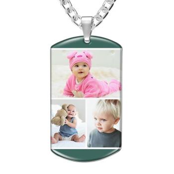 Photo Tag Necklace Three Pictures Colorful Effect Green - yournamencklaceuk
