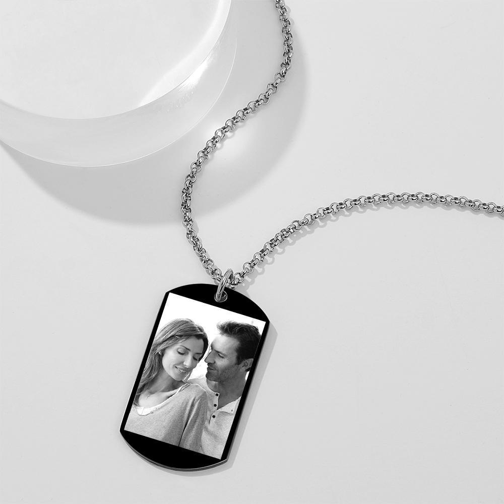 Women's Engraved Stainless Steel Dog Tag Photo Pendant Necklace
