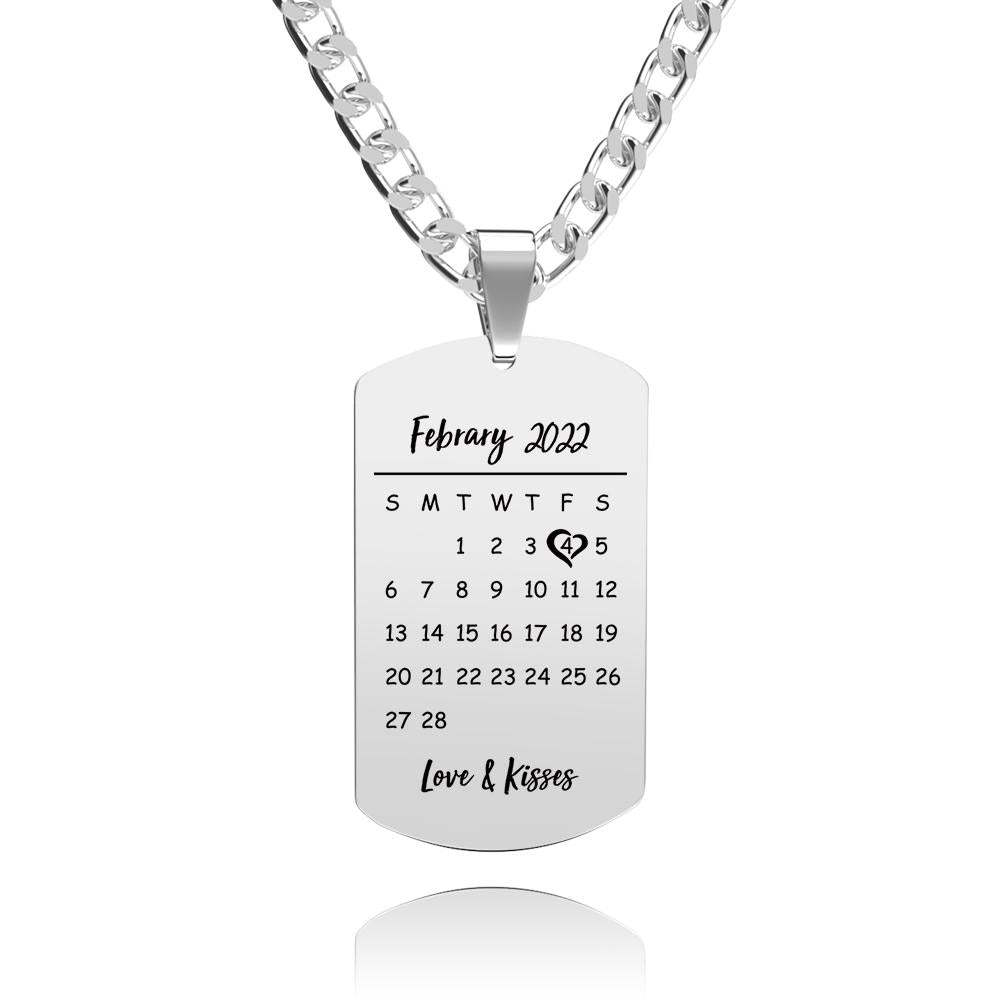 Heart Photo Calendar Engraved Tag Necklace With Engraving Stainless Steel Gifts for Her - yournamenecklaceuk