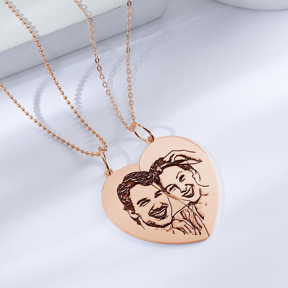 Heart Necklace for Couples, Custom Couples Necklace Broken Heart Rose Gold Plated - yournamencklaceuk