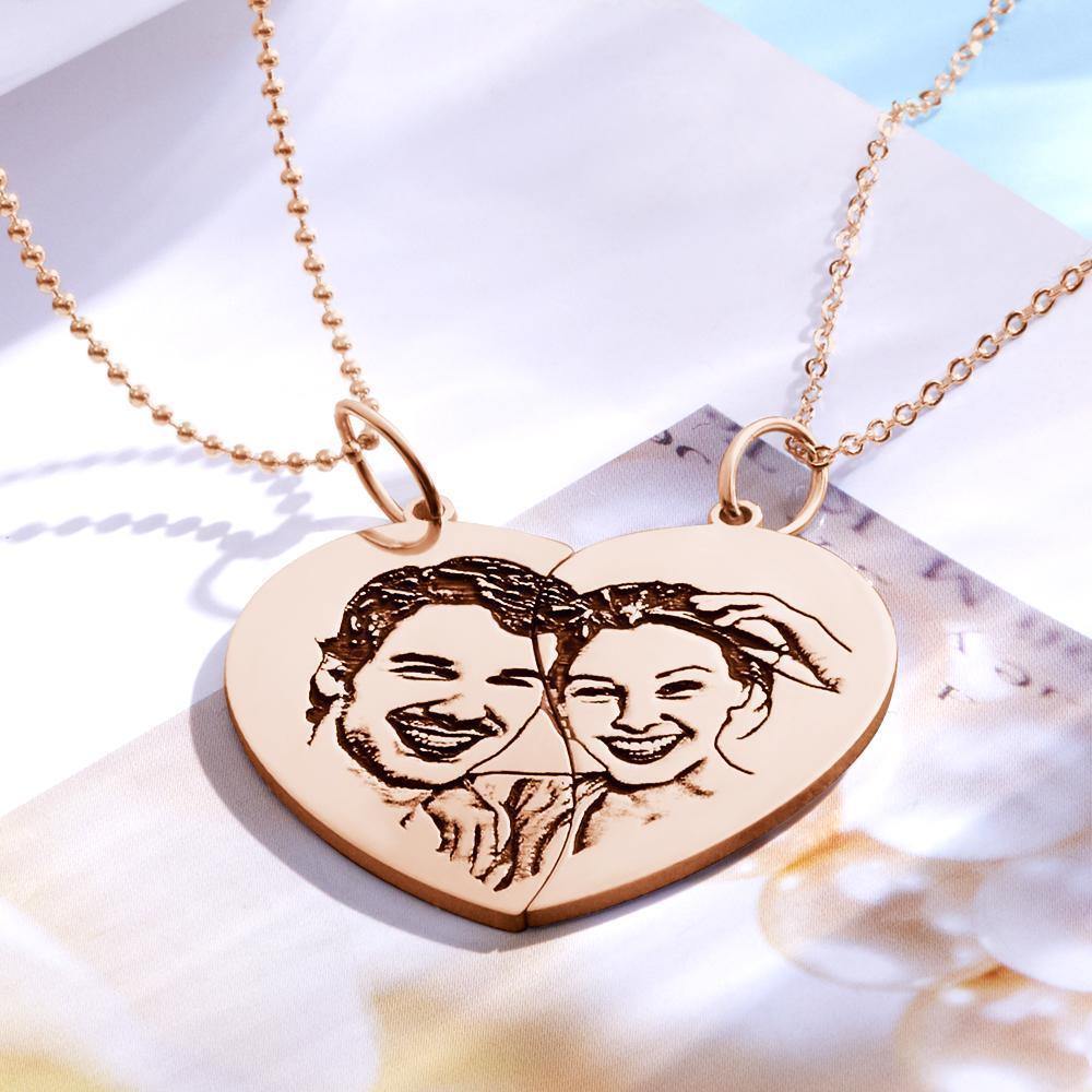 Heart Necklace for Couples, Custom Couples Necklace Broken Heart Rose Gold Plated - yournamencklaceuk