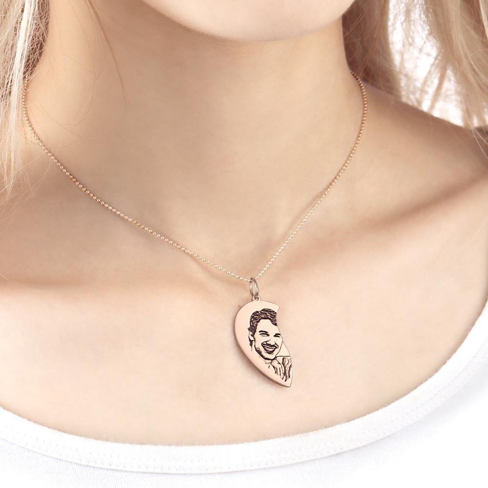 Heart Necklace for Couples, Custom Couples Necklace Broken Heart Rose Gold Plated - yournamencklaceuk