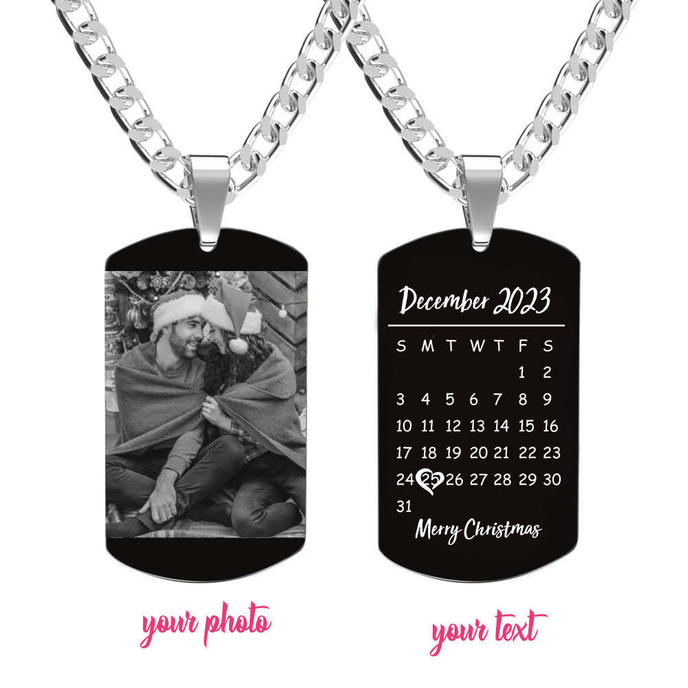 Christmas Gift Custom Engraved Photo Necklace Photo And Date Perfect Gift For Couple On Anniversary - yournamenecklaceuk