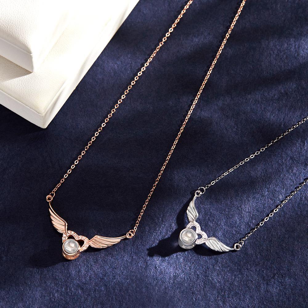 Custom Photo Projection Necklace Heart-shaped Wings Pendant Necklace Creative Gift - yournamenecklaceuk