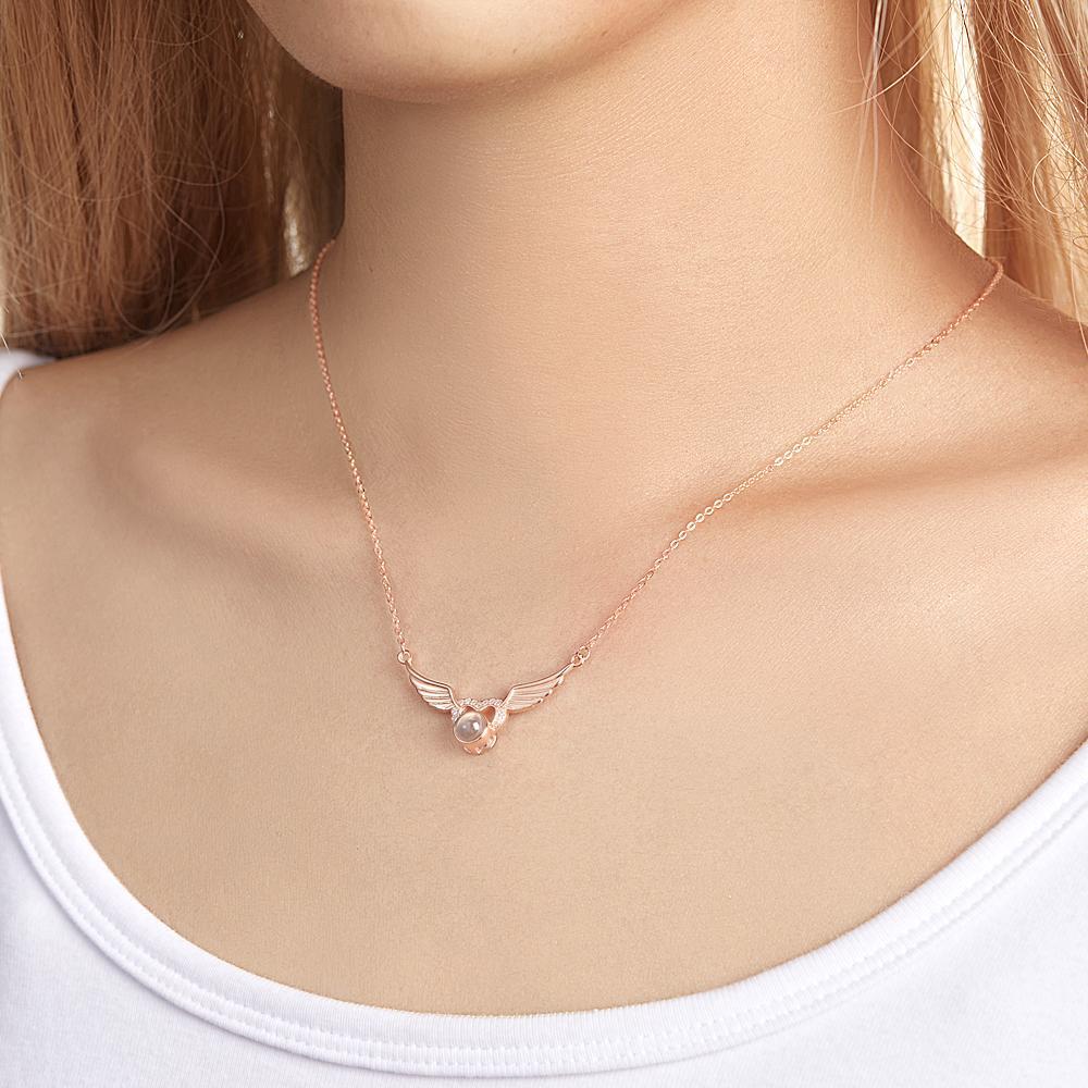 Custom Photo Projection Necklace Heart-shaped Wings Pendant Necklace Creative Gift - yournamenecklaceuk