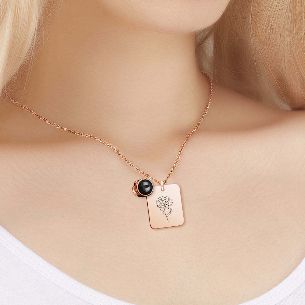 Custom Projection Necklace with Birth Flower Pattern Pendant Necklace Gift for Her - yournamenecklaceuk