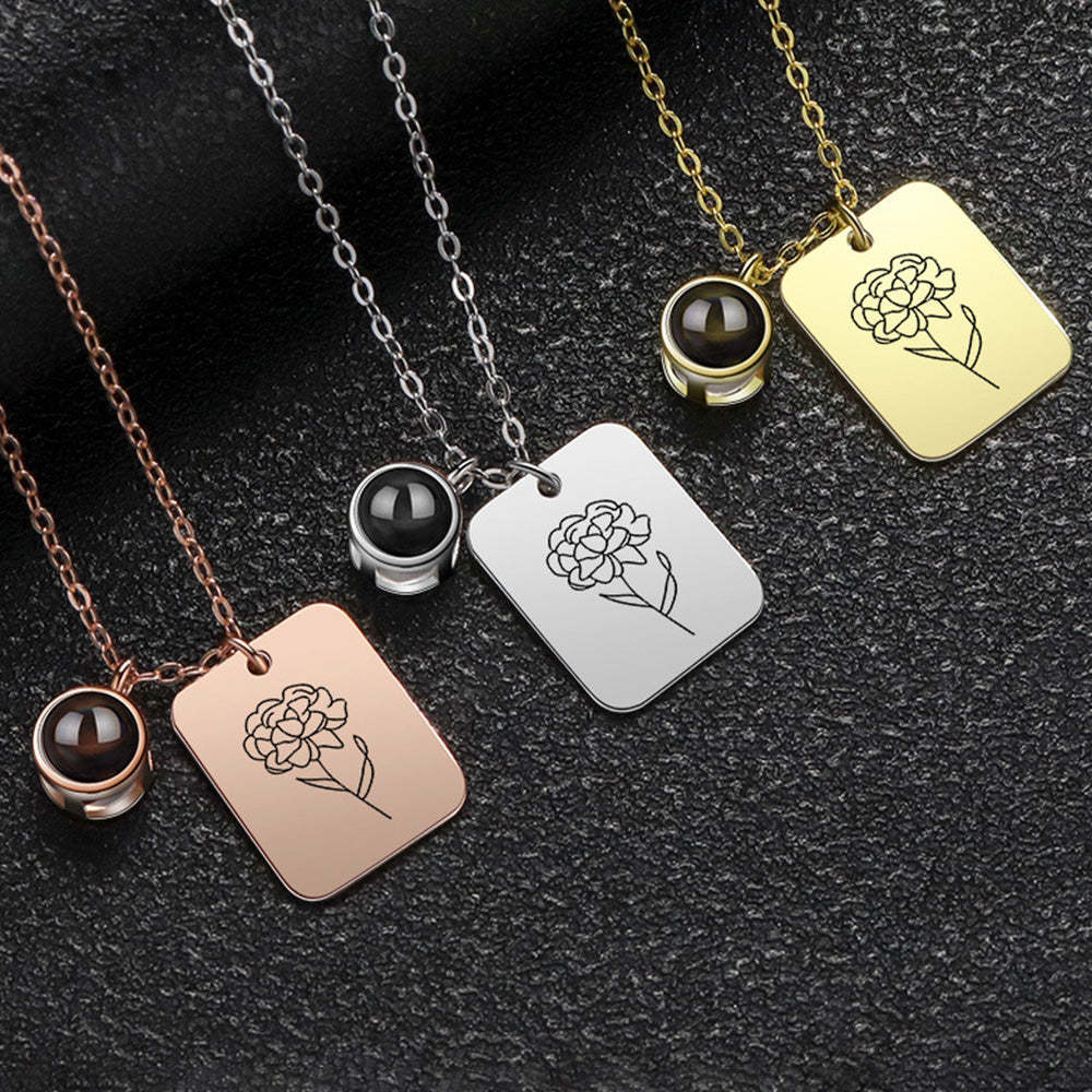 Custom Projection Necklace with Birth Flower Pattern Pendant Necklace Gift for Her - yournamenecklaceuk