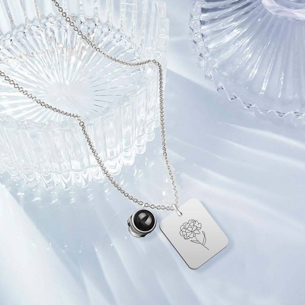 Custom Projection Necklace with Birth Flower Pattern Pendant Necklace Gift for Her - yournamenecklaceuk