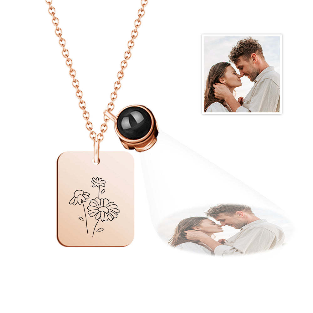 Custom Projection Necklace with Birth Flower Pattern Pendant Necklace Gift for Her - yournamenecklaceuk