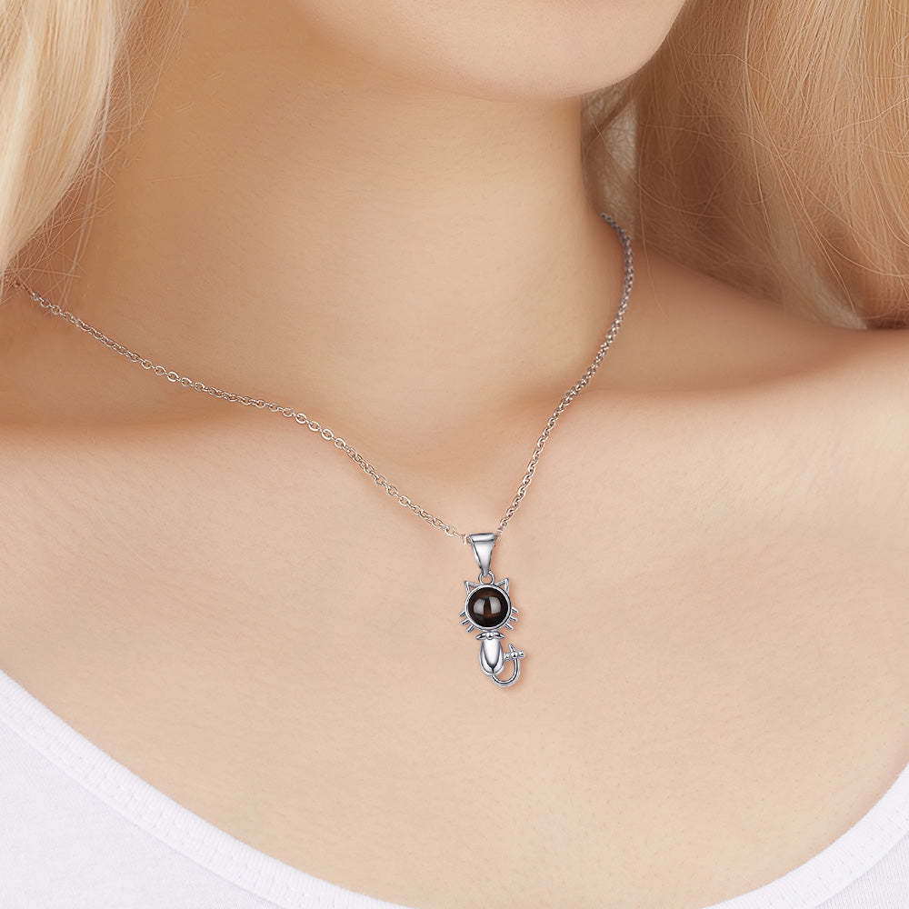 Custom Projection Necklace Cute Kitty Shaped Pendant Necklace Gift for Her - yournamenecklaceuk