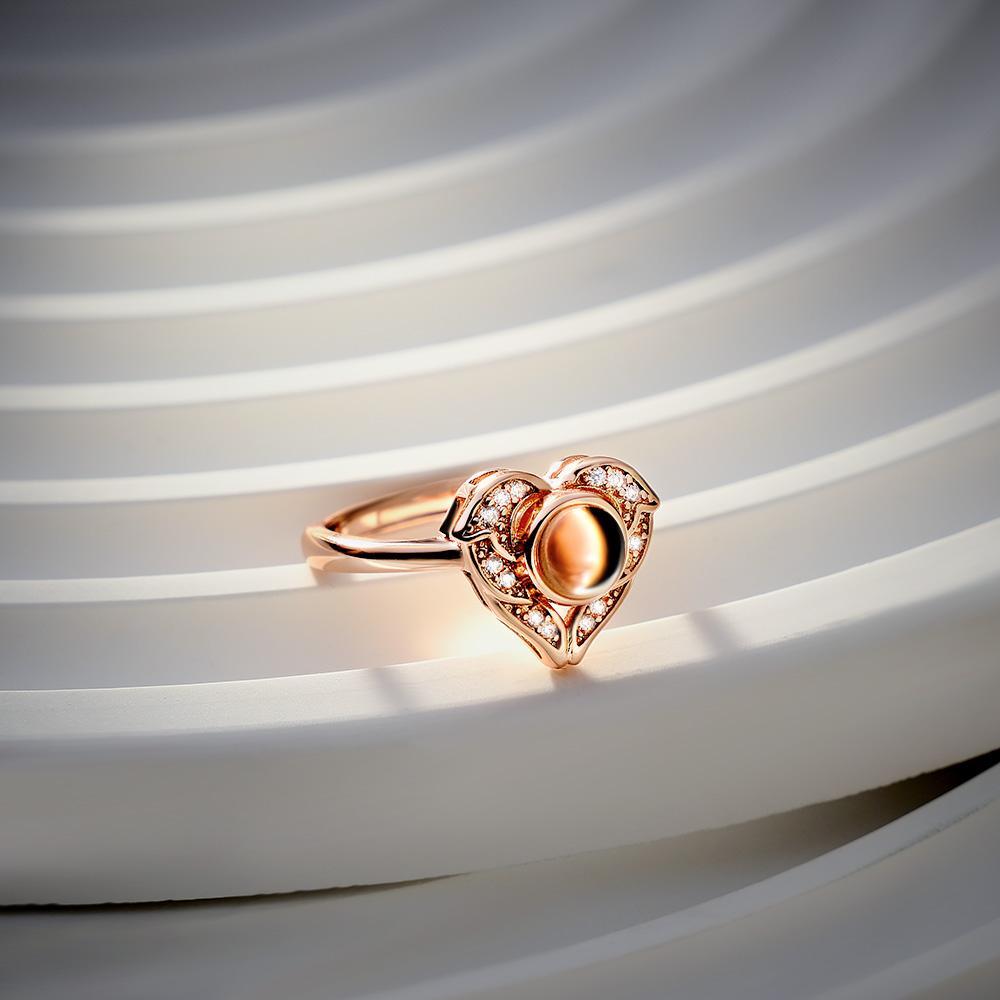 Custom Angel Wing Projection Ring Personalized Photo heart Shaped Ring for Her - yournamenecklaceuk
