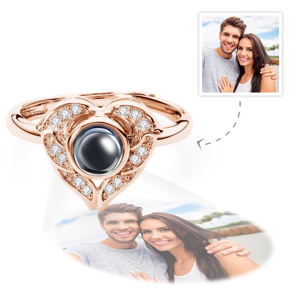 Custom Angel Wing Projection Ring Personalized Photo heart Shaped Ring for Her - yournamenecklaceuk