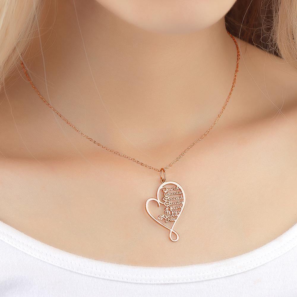 Name Necklace Heart-shaped 1-8 Names Best Gifts Rose Gold Plated - yournamencklaceuk