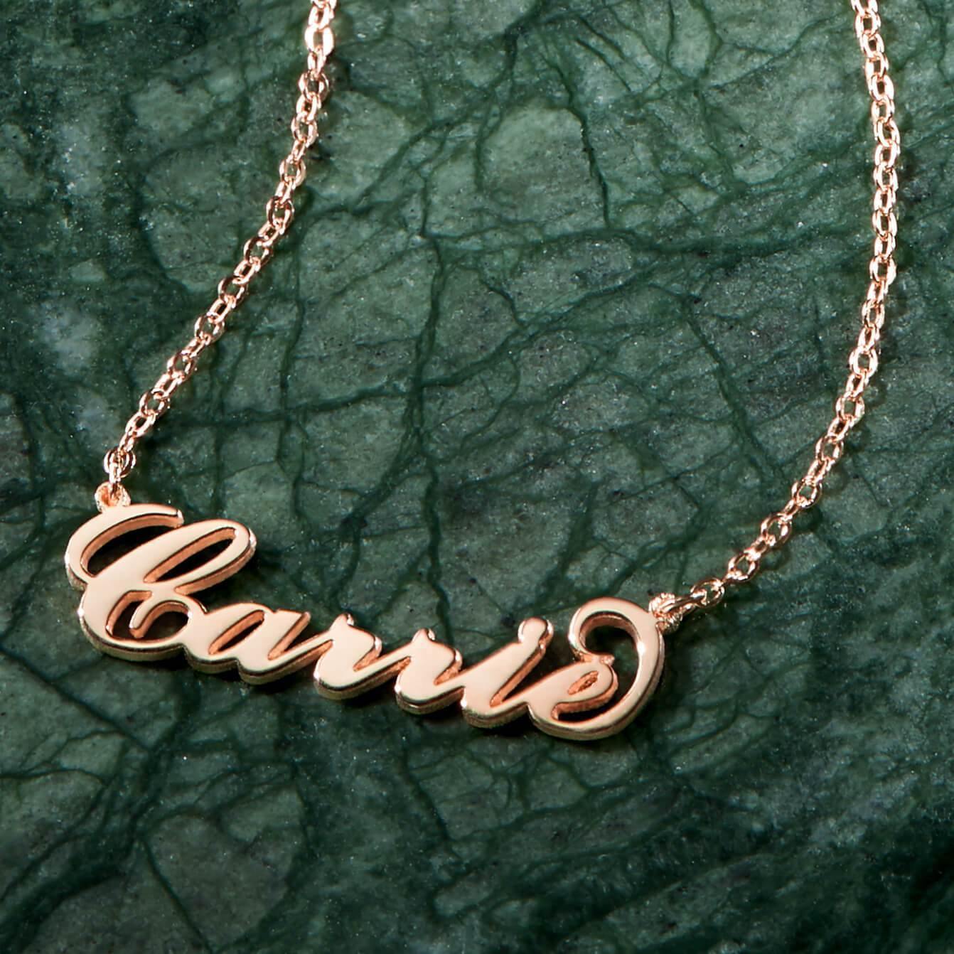 Carrie Style Name Necklace Rose Gold Plated Silver - yournamencklaceuk