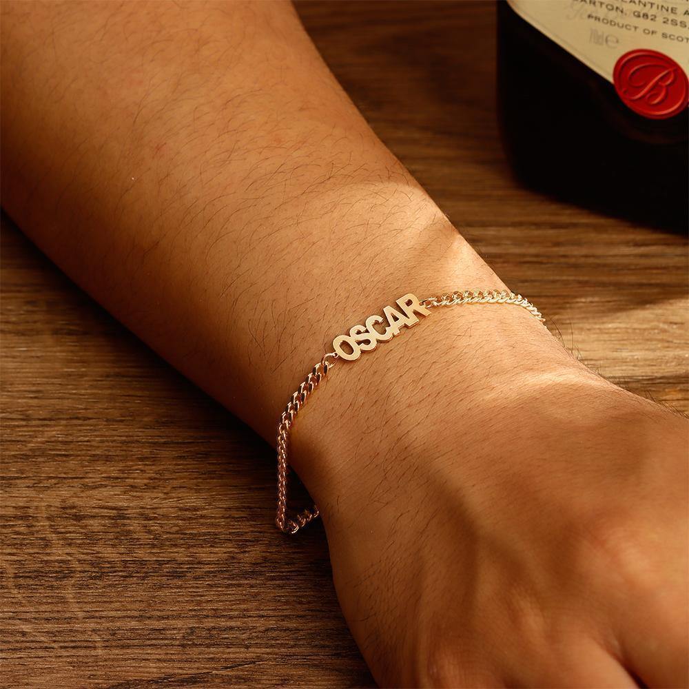 Men's Bracelet Engraved Bentcard Bracelet Gift for Boy - Rose Gold Plated