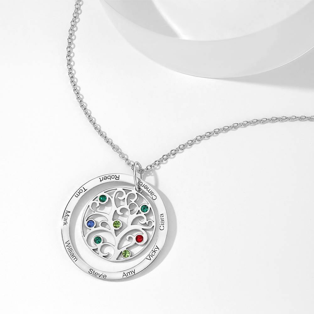 Filigree Family Tree Birthstone Necklace with Engraving Silver - yournamenecklaceuk