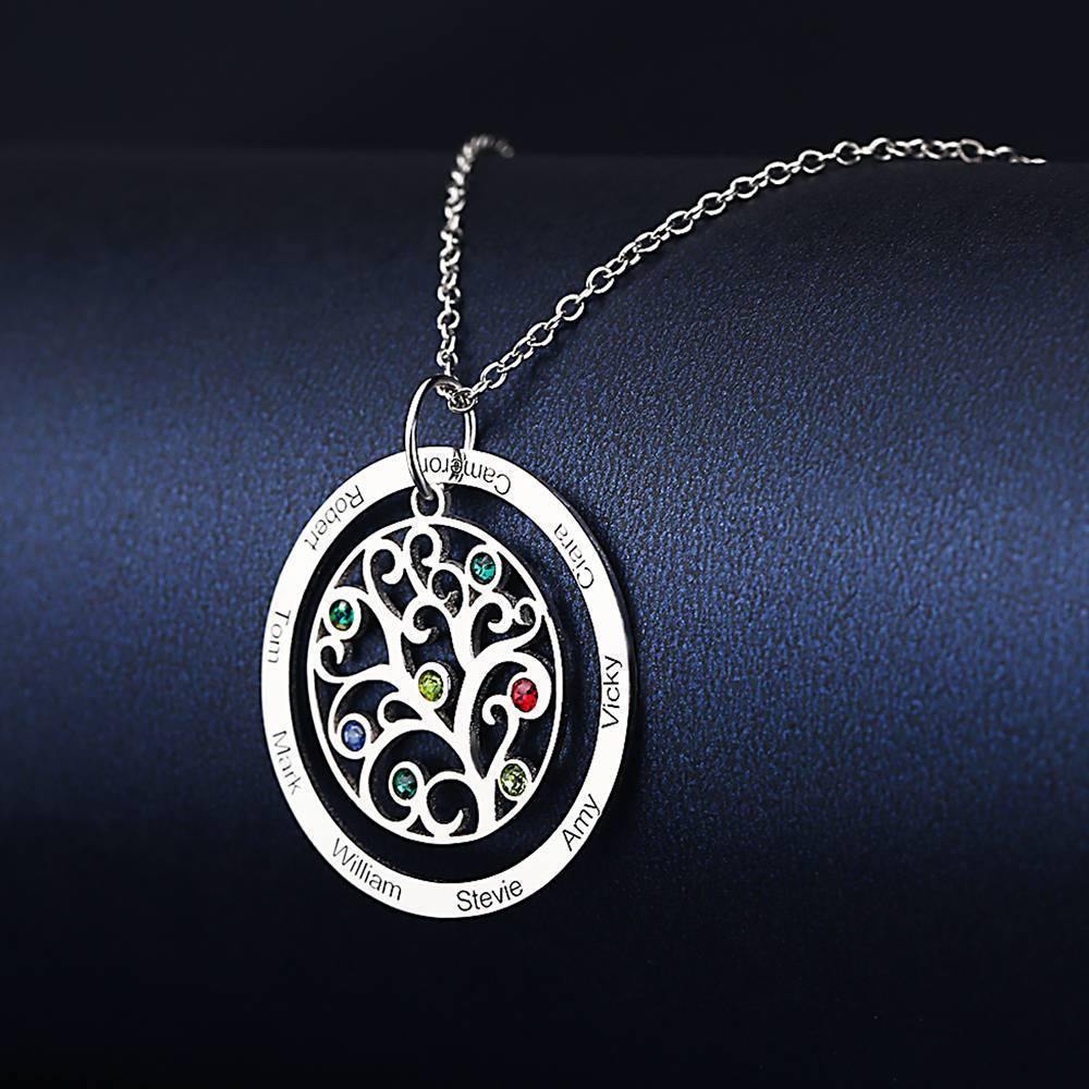 Filigree Family Tree Birthstone Necklace with Engraving Silver - yournamenecklaceuk