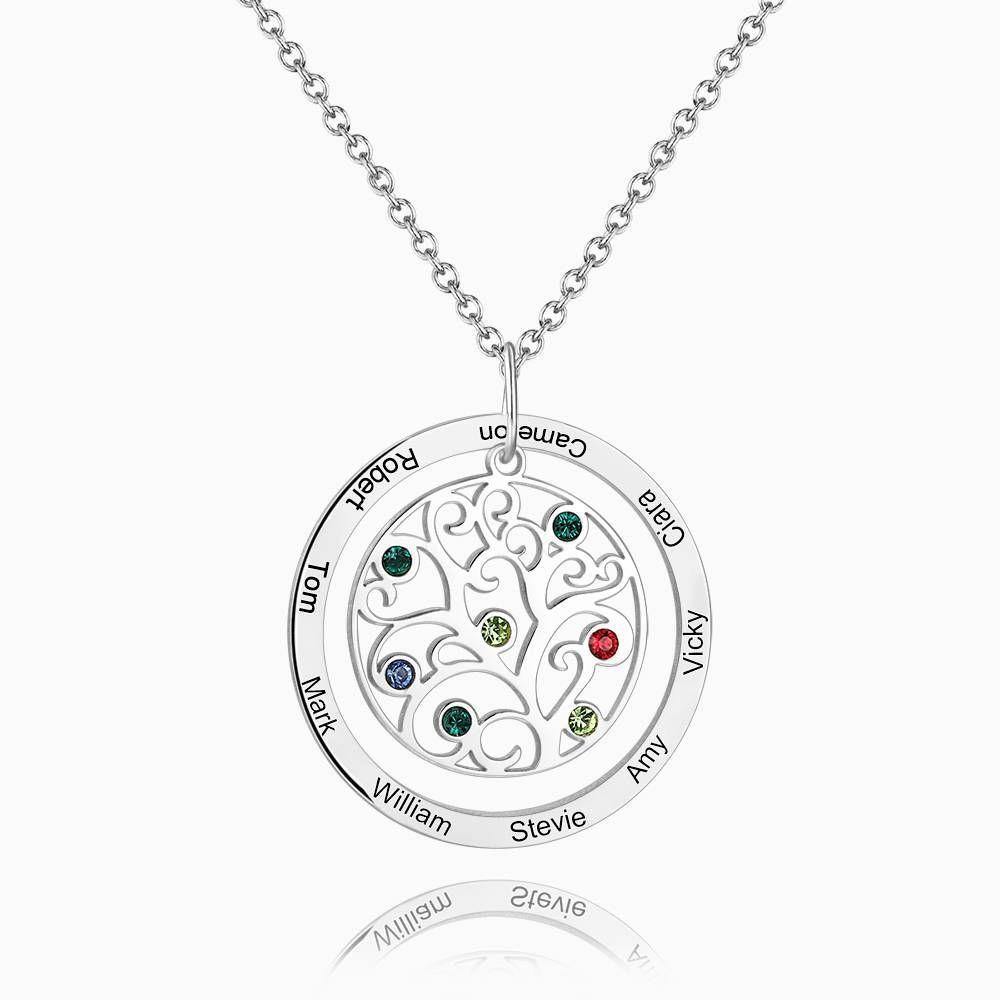 Filigree Family Tree Birthstone Necklace with Engraving Silver - yournamenecklaceuk