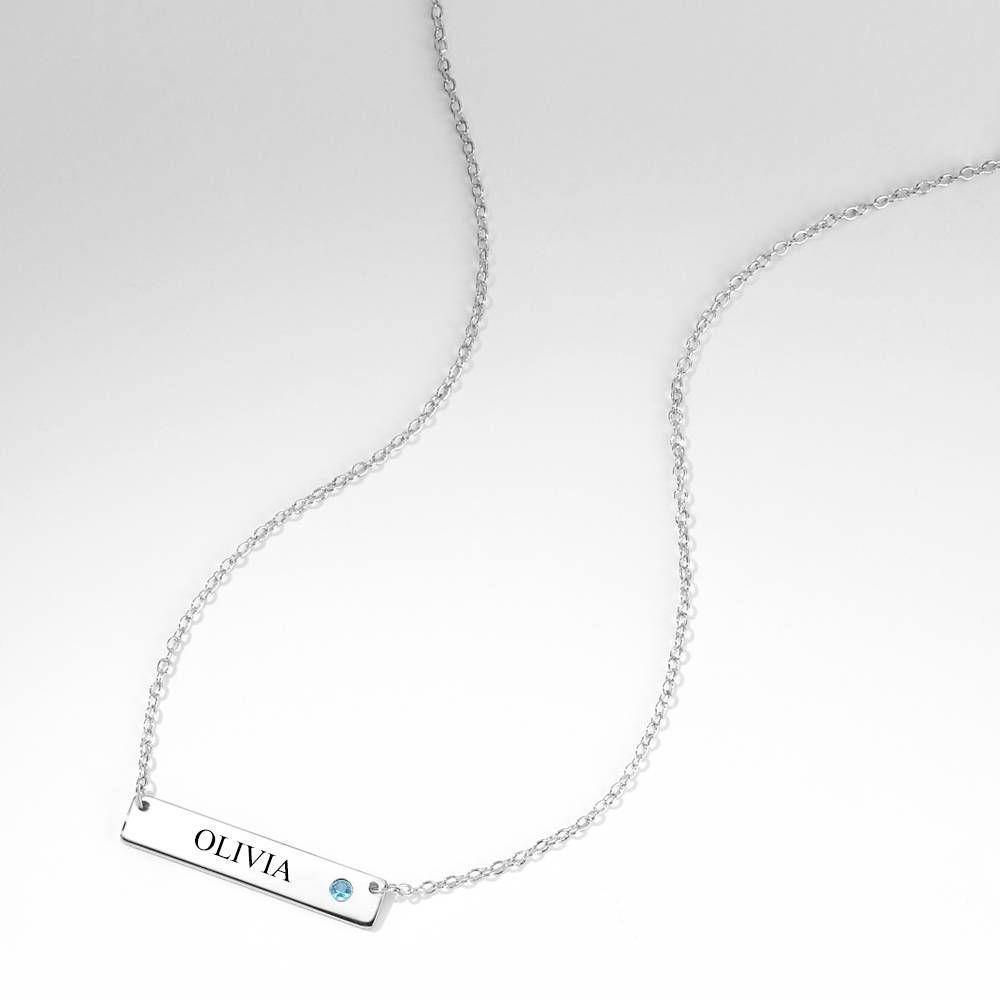 Personalized Birthstone Bar Necklace with Engraving Silver - yournamenecklaceuk