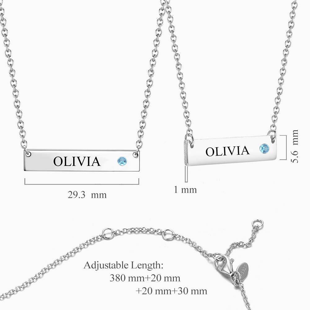 Personalized Birthstone Bar Necklace with Engraving Silver - yournamenecklaceuk