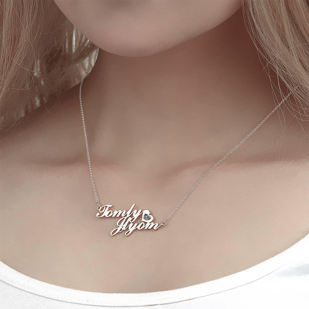Name Necklace with Birthstone Little Heart  Necklace Silver - yournamencklaceuk