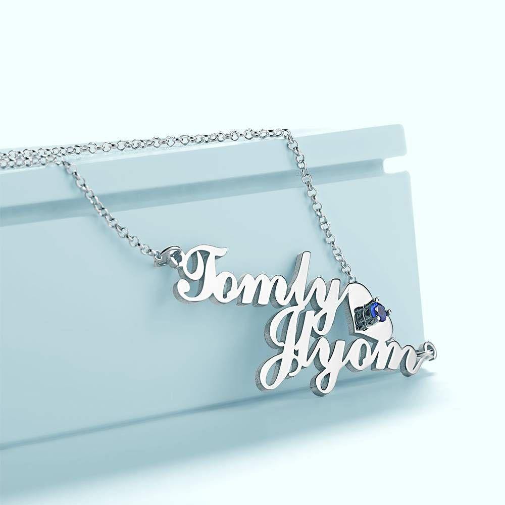 Name Necklace with Birthstone Little Heart  Necklace Silver - yournamencklaceuk