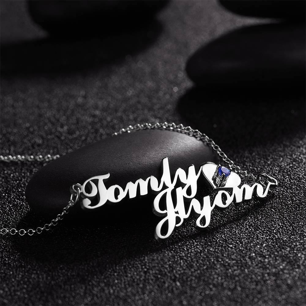 Name Necklace with Birthstone Little Heart  Necklace Silver - yournamencklaceuk
