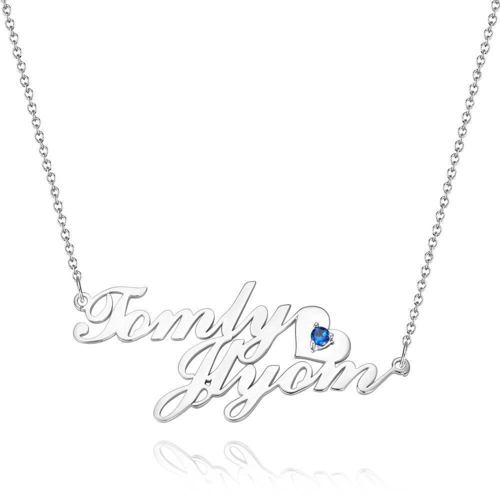 Name Necklace with Birthstone Little Heart Necklace Rose Gold Plated - Silver - yournamencklaceuk