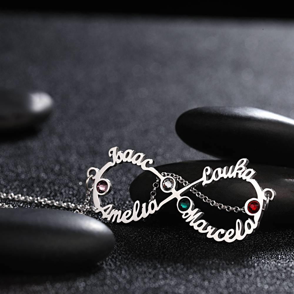Name Necklace with Birthstone Infinity Necklace Four Names Four Birthstones Silver - yournamencklaceuk